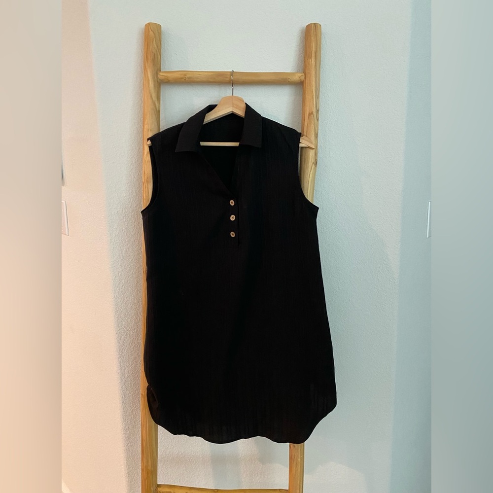 Collared Sleeveless Mini Dress - Black / L
